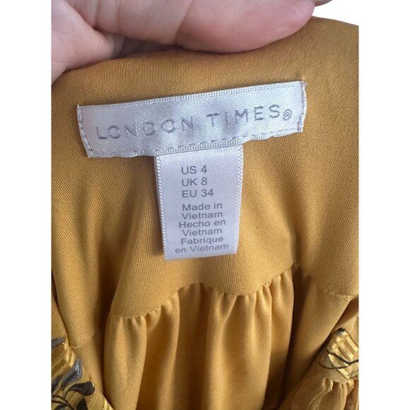 LONDON TIMES Yellow Marigold Floral Midi Dress Size 4 - Picture 5 of 6